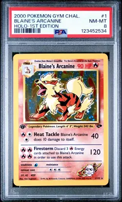 Pokemon Blaine's Arcanine Gym Challenge 1st Edition Holo Rare #1 PSA 8 - Image 1