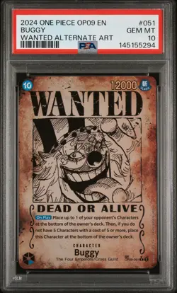 2024 ONE PIECE OP09-EMPERORS IN THE NEW WORLD WANTED ALTERNATE ART BUGGY PSA 10 - Image 1