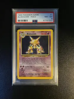 1999 Pokemon Game Alakazam Holo PSA 8 Mint 1/102 Base Set Unlimited Rare Card 1 - Image 1