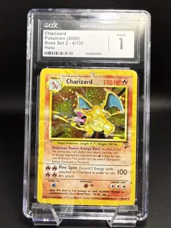 2000 Base Set 2 Charizard Holo CGC 1 Poor WOTC Vintage Pokemon Card, PSA, CGC - Image 1