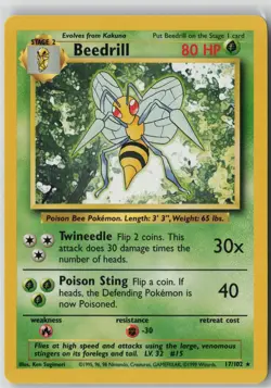 Beedrill 17/102 Rare Base Set Unlimited Pokemon Near Mint - Image 1
