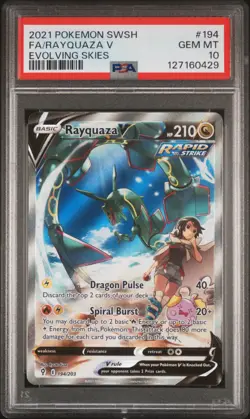 2021 POKEMON SWORD & SHIELD EVOLVING SKIES #194 FULL ART/RAYQUAZA V PSA 10 - Image 1