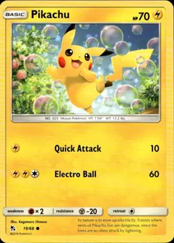 PIKACHU 19/68 Pokemon Card Hidden Fates Near Mint - Image 1