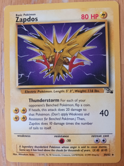 Pokemon Card - Zapdos 30/62 LP Non Holo Rare Unlimited Fossil WoTC 1999 TCG - Image 1