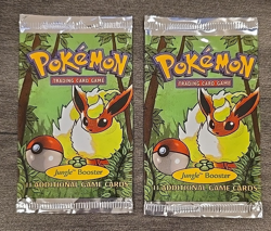 2x Pokemon Jungle Unlimited EMPTY Booster Pack Art Display Flareon Vintage Rare - Image 1