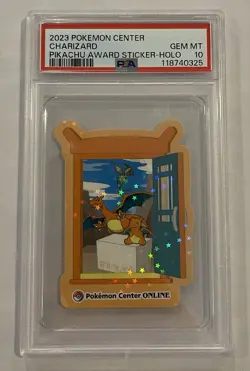 PSA 10 2023 JP Pokemon Center Charizard Pikachu Award Sticker Holo Promo - Image 1