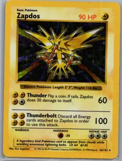 Zapdos 16/102 Holo Base Set (Shadowless) - Pokemon Card - LP - Image 1