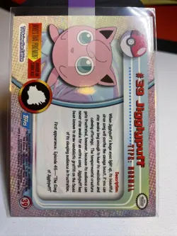 1999 Topps Pokemon Holofoil Silver Chrome Jigglypuff #39 Mint 1st Print (Blue) - Image 3