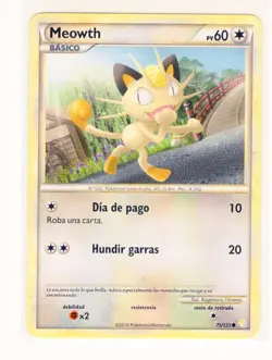 ~ESP~ SPANISH Meowth 75/123 HGSS HeartGold Soulsilver Pokemon Card (LB1) - Image 1