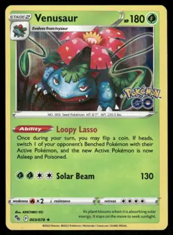 Pokemon Cards Venusaur 003/078 Holo Pokemon GO Holo Rare LP *3 - Image 1