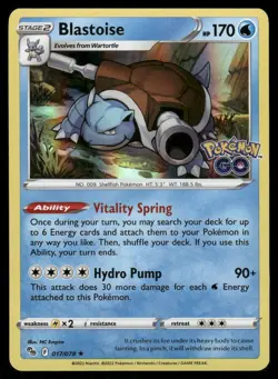 Pokemon Cards Blastoise 017/078 Holo Pokemon GO Holo Rare NM - Image 1
