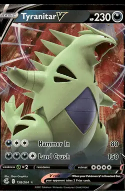 Pokemon Cards Tyranitar V 158/264 Fusion Strike Holo V Rare NM - Image 1