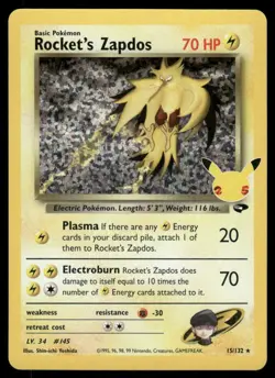 Pokemon Cards Rocket's Zapdos 15/132 Celebrations LP *1 - Image 1