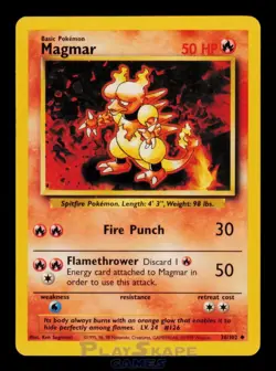 Pokemon Card Magmar 36/102 Base Set Unlimited Uncommon LP Vintage WOTC 1999 - Image 1