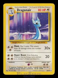 Pokemon Card Dragonair 18/102 Base Set Unlimited Vintage WOTC Rare MP 1999 - Image 1
