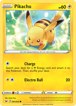 Pikachu 065/202 Common Sword & Shield Pokemon Reverse Holo Near Mint - Image 1