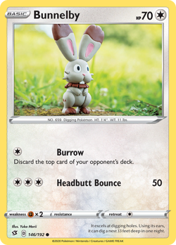 Bunnelby 146/192 Common Rebel Clash Pokemon Near Mint - Image 1