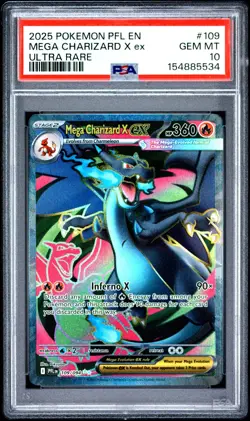 PSA 10 2025 POKEMON PFL EN-PHANTASMAL FLAMES ULTRA RARE #109 MEGA CHARIZARD X EX - Image 1