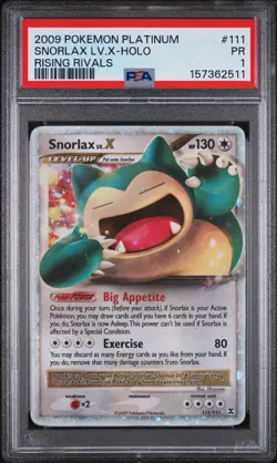 2009 Pokemon Platinum Snorlax #111 LV.X Holo Rising Rivals PSA 1 - Image 1