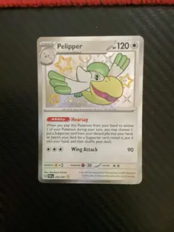 Pelipper 204/091 Shiny Holo Rare Pokemon 2024 Paldean Fates NM - Image 1