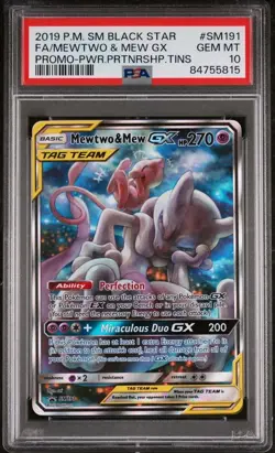 2019 Pokemon Full Art Mewtwo & Mew GX Blackstar Promo SM191 PSA 10 - Image 3