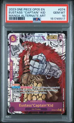 One Piece Eustass "Captain" Kid Manga Alternate Art OP05 #074 PSA 10 Gem Mint - Image 1
