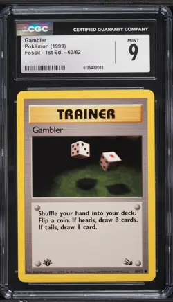 CGC 9 Gambler 1st Edition Fossil 1999 Pokemon Card #60 - Image 1