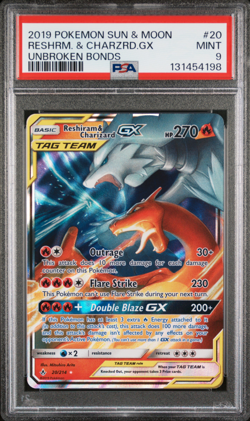 2019 Pokemon Sun & Moon Reshiram & Charizard GX Unbroken Bonds PSA 9 #20 - Image 1