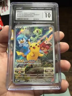 Chinese Pikachu 001/SV-P Promo Scarlet & Violet Pre Order Holo Pokemon CGC 10 - Image 1