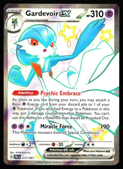GARDEVOIR EX 217/091 SHINY ULTRA RARE PALDEAN FATES POKEMON NM - Image 1