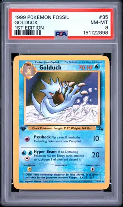 1999 POKEMON FOSSIL #35 GOLDUCK 1ST EDITION PSA NM-MT 8 - Image 1