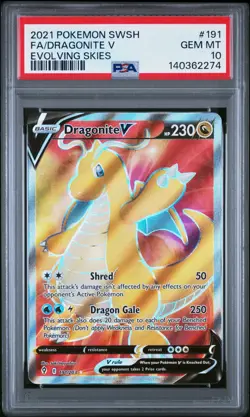 PSA 10 Dragonite V Full Art EVOLVING SKIES 191/203 GEM MINT Graded Pokemon Card - Image 1