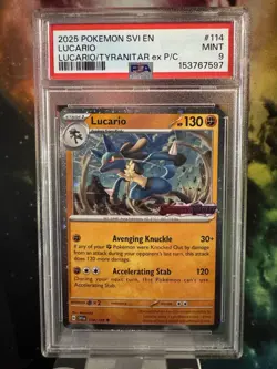 2025 Pokemon SV Lucario 114/198 Cosmos Holo Stamped Promo Premium MINT PSA 9 - Image 1