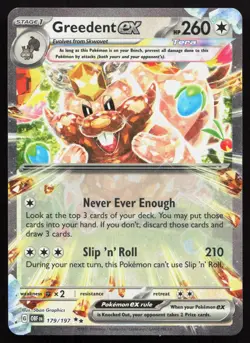 Greedent ex 179/197 Double Rare Obsidian Flames Pokemon Holo Near Mint - Image 1