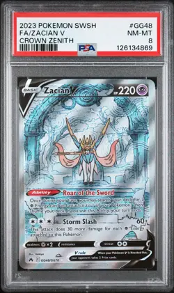 2023 POKEMON SWORD & SHIELD CROWN ZENITH #GG48 FULL ART/ZACIAN V PSA 8 - Image 1