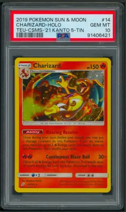 Pokemon Sun And Moon Team Up Charizard Cosmos Holo 14/181 Kanto Tin PSA 10 - Image 1