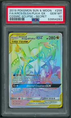 Pokemon Cosmic Eclipse Arceus & Dialga & Palkia GX Secret Rare 258/236 PSA 10 - Image 1