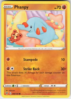 Phanpy 086/185 Common Vivid Voltage Pokemon Near Mint - Image 1