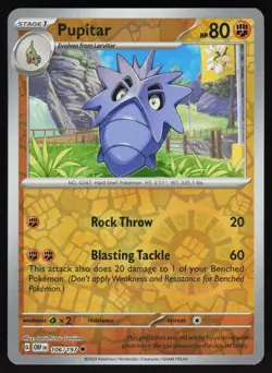 Pupitar 106/197 Uncommon Obsidian Flames Pokemon Reverse Holo Near Mint - Image 1