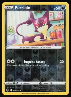 Purrloin 090/172 Common Brilliant Stars Pokemon Reverse Holo Lightly Played - Image 1