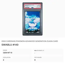PSA 10 GEM MINT Swablu #140 Carddass Zukan Advanced Gen. Bandai Pokemon POP 2 - Image 2