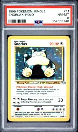 1999 POKEMON JUNGLE #11 SNORLAX-HOLO PSA 8 NM-MINT NEW MODERN GRADE - Image 1