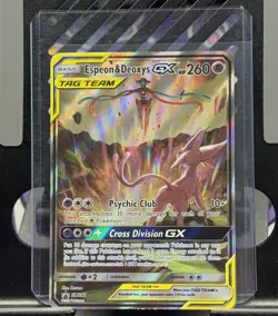 DAMAGED - Espeon & Deoxys GX SM240 SM Promo Holo ENG 260 HP 2019 - Image 1