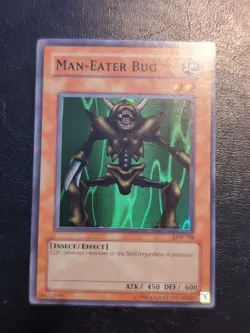 Yu-Gi-Oh! SUPER RARE HOLO CARD MAN-EATER BUG LOB-108 1996 VINTAGE PRINT NM/VLP - Image 1