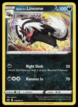 Galarian Linoone 118/202 Uncommon Sword & Shield Pokemon Near Mint - Image 1