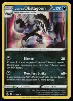 Galarian Obstagoon 161/264 Holo Rare Fusion Strike Pokemon Holo Lightly Played - Image 1
