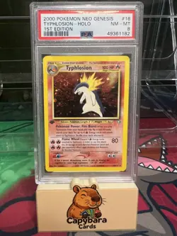 Typhlosion 18/111 1st Edition PSA 8 -Neo Genesis - Rare Holo Pokemon Card Swirl - Image 1