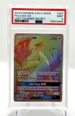 2018 Pokemon Sun & Moon Lost Thunder LUGIA GX 227/214 Secret Full Art PSA 9 - Image 1