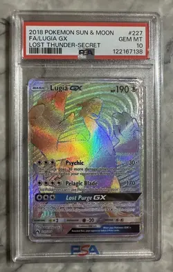 POKEMON 2018 SUN & MOON LOST THUNDER SECRET 227 FULL ART RAINBOW LUGIA GX PSA 10 - Image 1