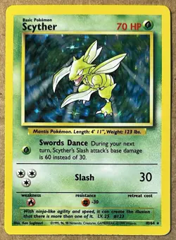Pokemon TCG Scyther 10/64 Jungle No Symbol Error Holo Rare Unlimited (LP+) - Image 1